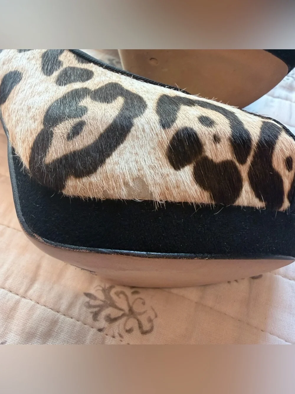 Sam Edelman Leopard Calf Hair Platform Slingback Heels Size 7 Peep Toe